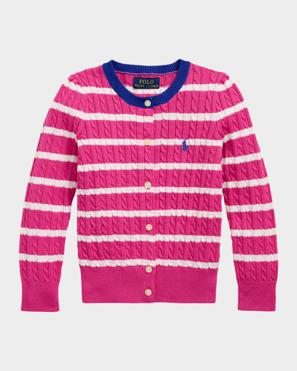 Girl's Striped Cable Knit Cardigan, Size 2-6X